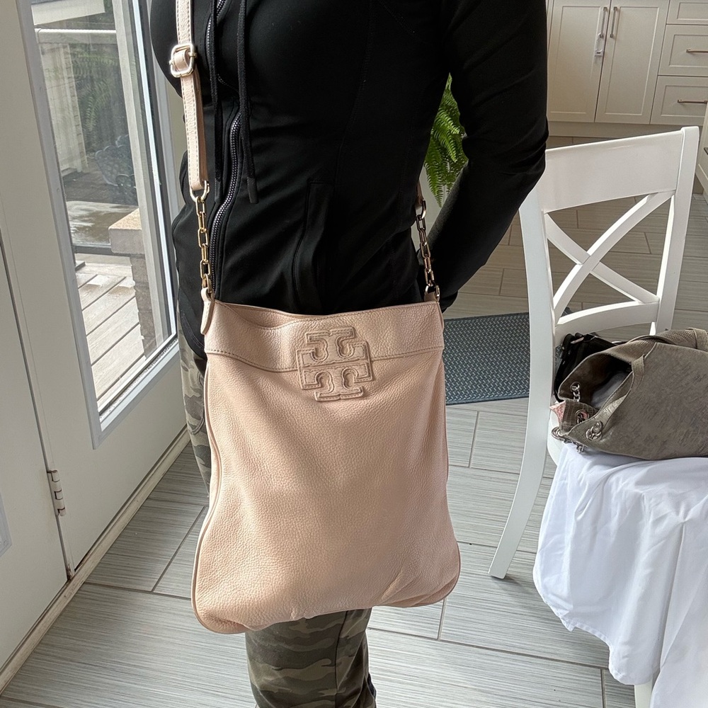 Tory Burch T Monogram Pebble Leather Book Bag